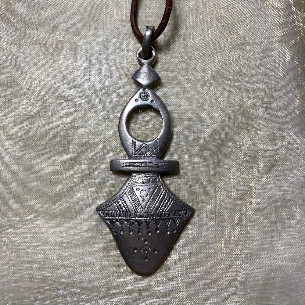 Geometric handmade silver cross pendant / necklace, North African design
